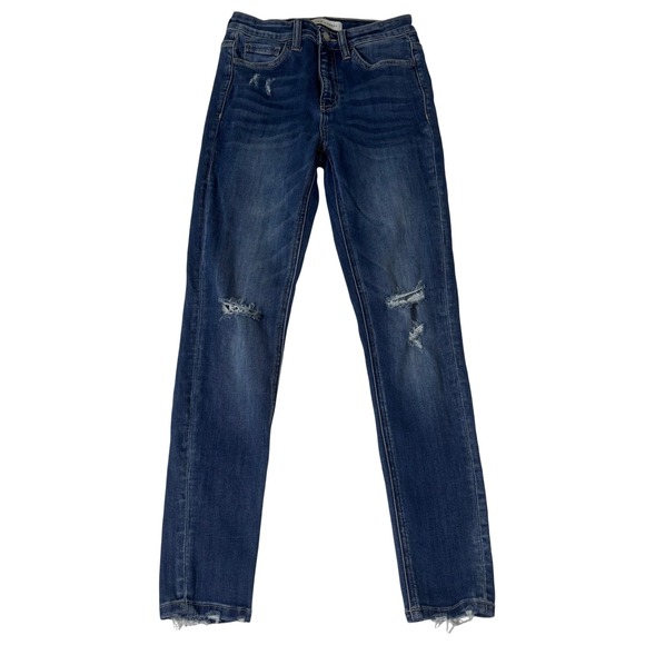 Flying Monkey Denim - Flying Monkey Womens Distressed Skinny Jeans Dark Wash Raw Hem Y2845 Size 26